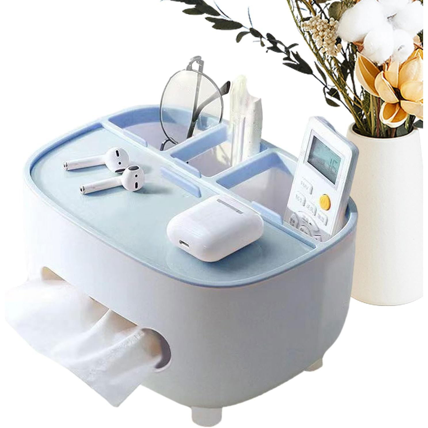 Suport pentru Servetele, Flippy, Cutie Multifunctionala, Design Minimalist, ABS, cu Suport pentru Obiectele Personale, pentru Birou, 21x12x12 cm, Albastru [3]