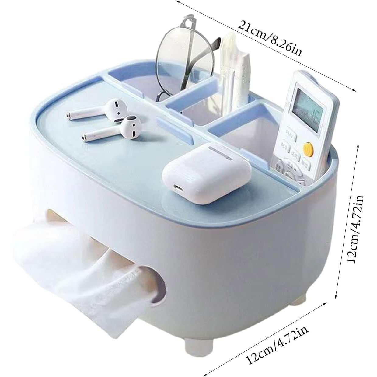 Suport pentru Servetele, Flippy, Cutie Multifunctionala, Design Minimalist, ABS, cu Suport pentru Obiectele Personale, pentru Birou, 21x12x12 cm, Albastru [4]