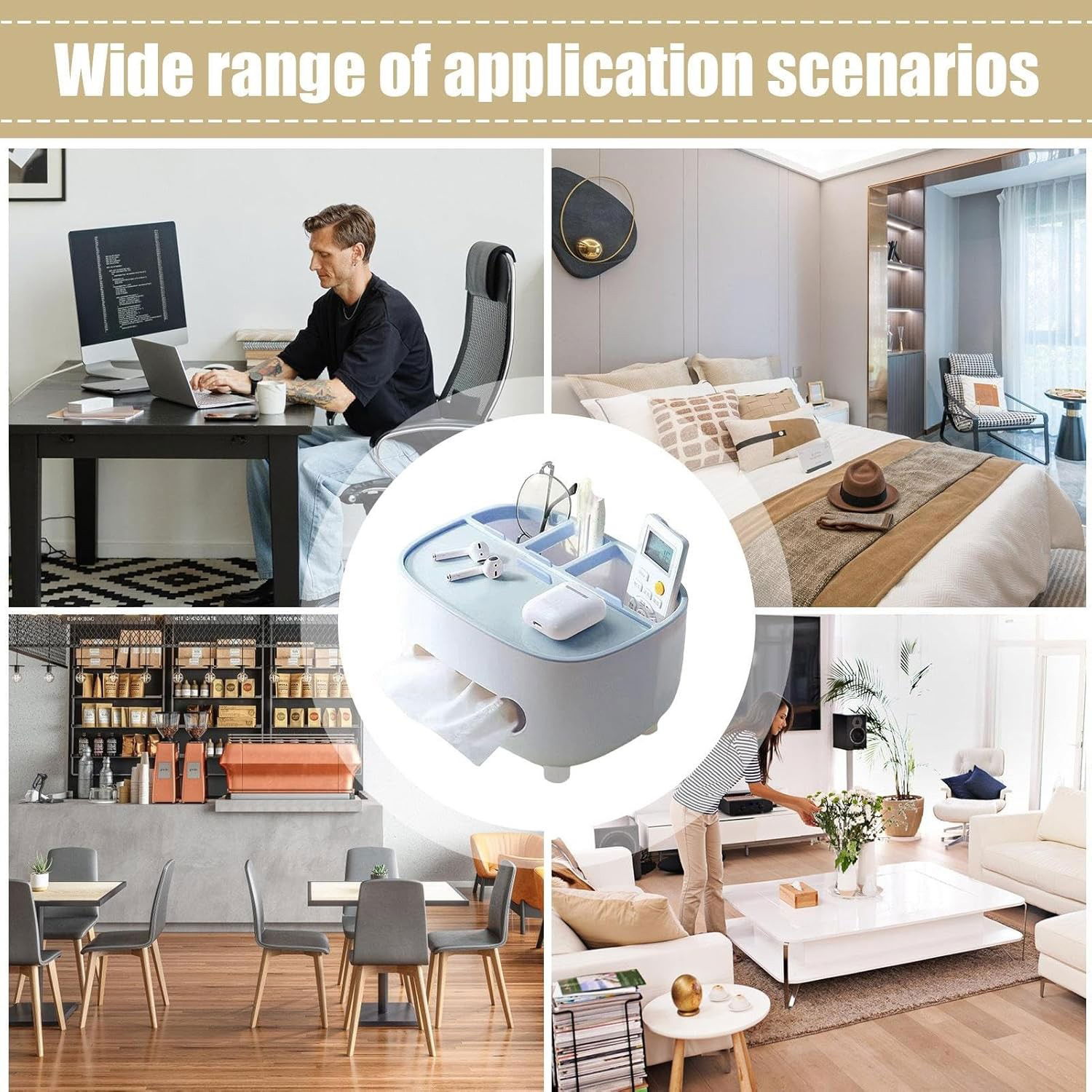 Suport pentru Servetele, Flippy, Cutie Multifunctionala, Design Minimalist, ABS, cu Suport pentru Obiectele Personale, pentru Birou, 21x12x12 cm, Albastru [5]