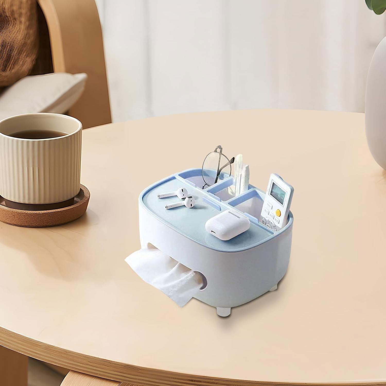 Suport pentru Servetele, Flippy, Cutie Multifunctionala, Design Minimalist, ABS, cu Suport pentru Obiectele Personale, pentru Birou, 21x12x12 cm, Albastru [6]