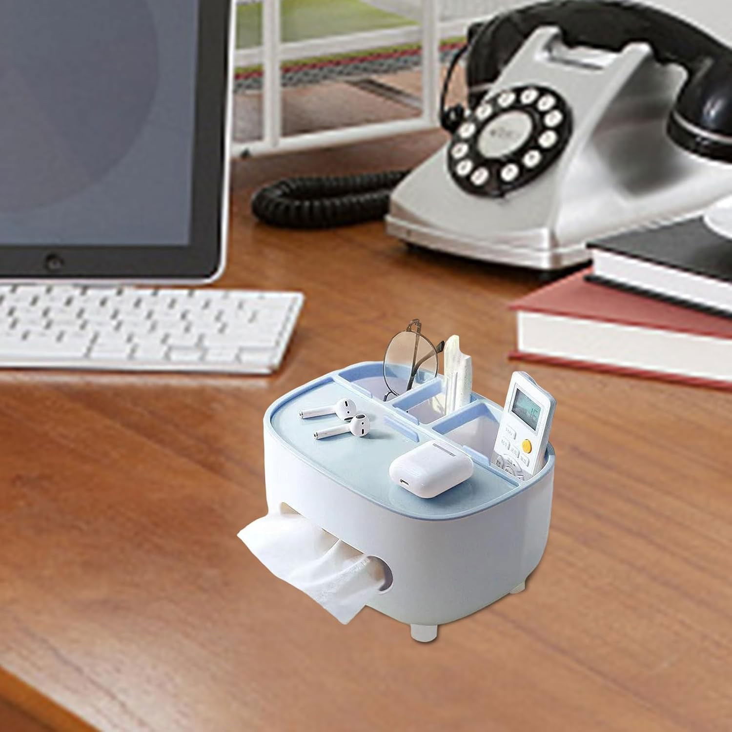 Suport pentru Servetele, Flippy, Cutie Multifunctionala, Design Minimalist, ABS, cu Suport pentru Obiectele Personale, pentru Birou, 21x12x12 cm, Albastru [7]