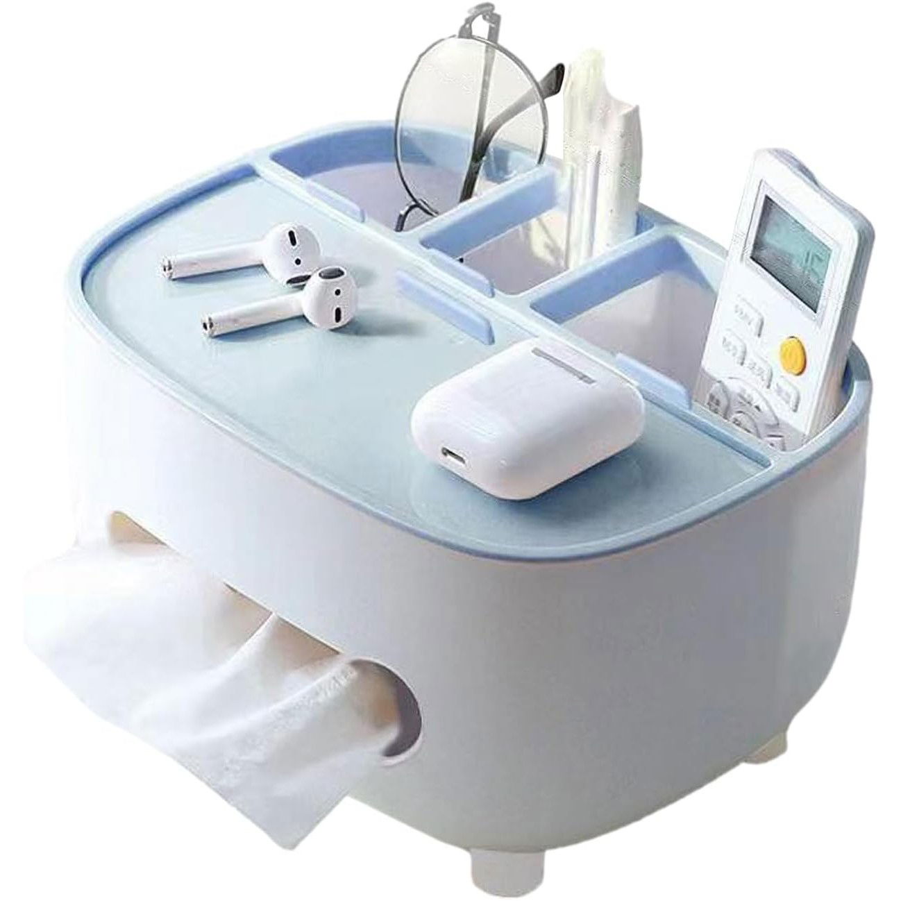 Pentru casa - Suport pentru Servetele, Flippy, Cutie Multifunctionala, Design Minimalist, ABS, cu Suport pentru Obiectele Personale, pentru Birou, 21x12x12 cm, Albastru