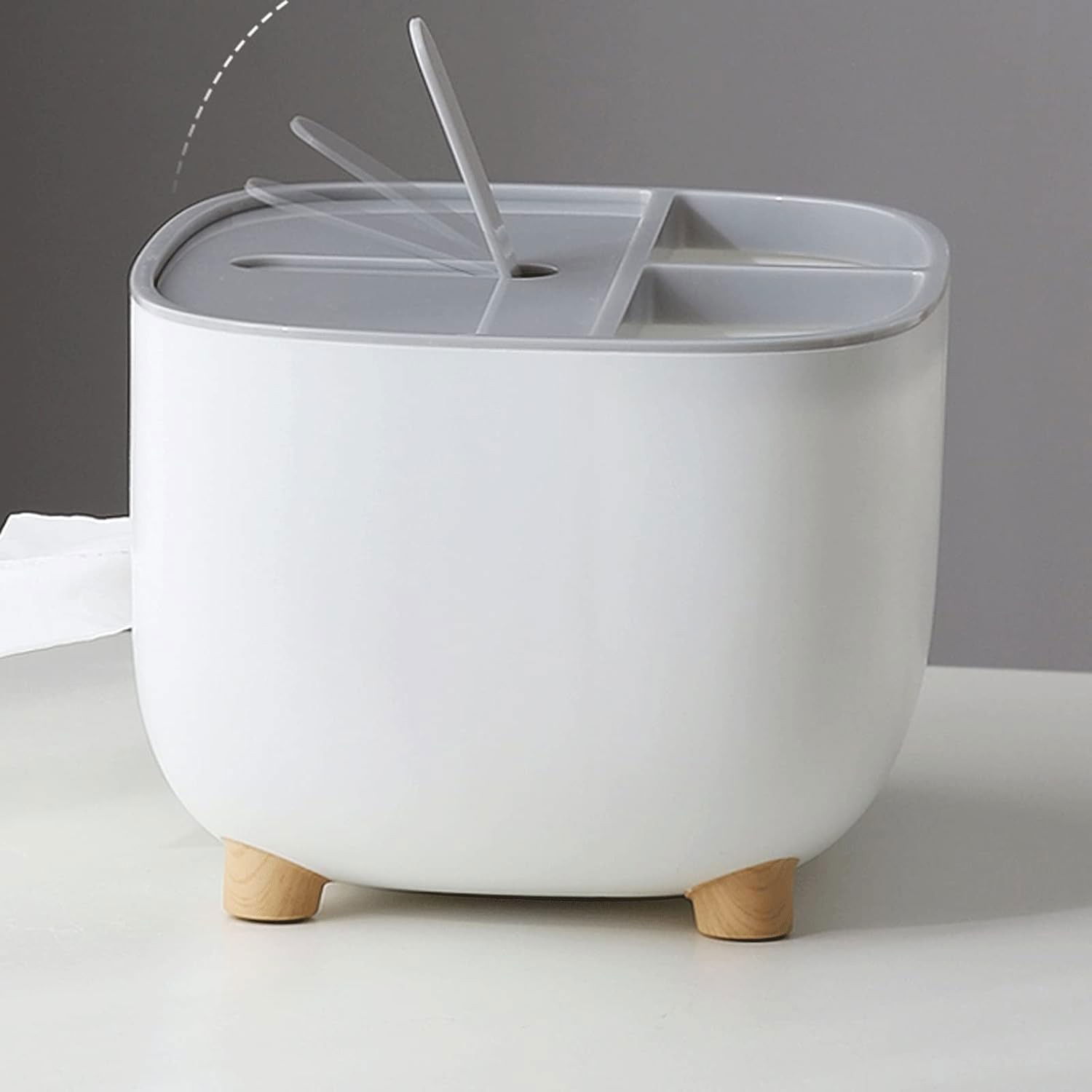 Suport pentru Servetele, Flippy, Cutie Multifunctionala, Design Minimalist, ABS, cu Suport pentru Obiectele Personale, pentru Birou, 21x12x12 cm, Gri [3]