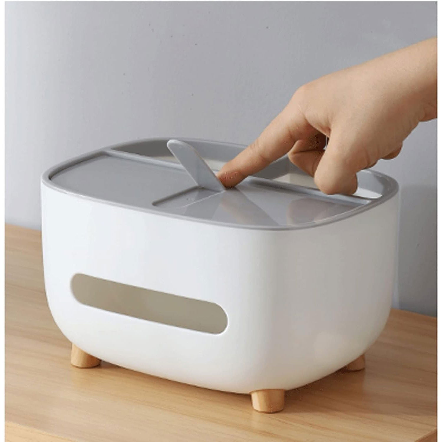 Suport pentru Servetele, Flippy, Cutie Multifunctionala, Design Minimalist, ABS, cu Suport pentru Obiectele Personale, pentru Birou, 21x12x12 cm, Gri [4]