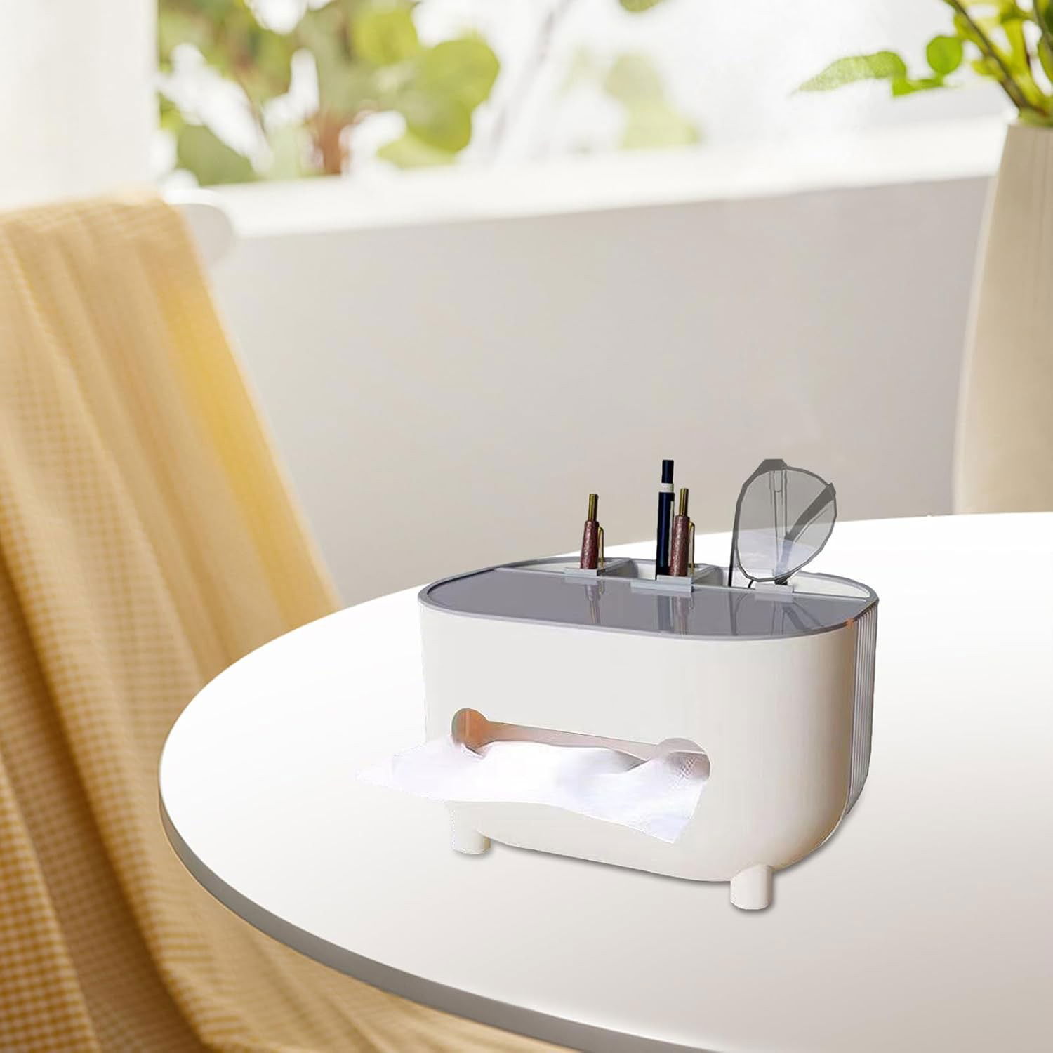 Suport pentru Servetele, Flippy, Cutie Multifunctionala, Design Minimalist, ABS, cu Suport pentru Obiectele Personale, pentru Birou, 21x12x12 cm, Gri [7]