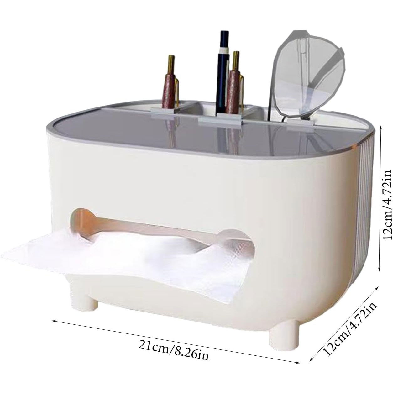 Suport pentru Servetele, Flippy, Cutie Multifunctionala, Design Minimalist, ABS, cu Suport pentru Obiectele Personale, pentru Birou, 21x12x12 cm, Gri [8]