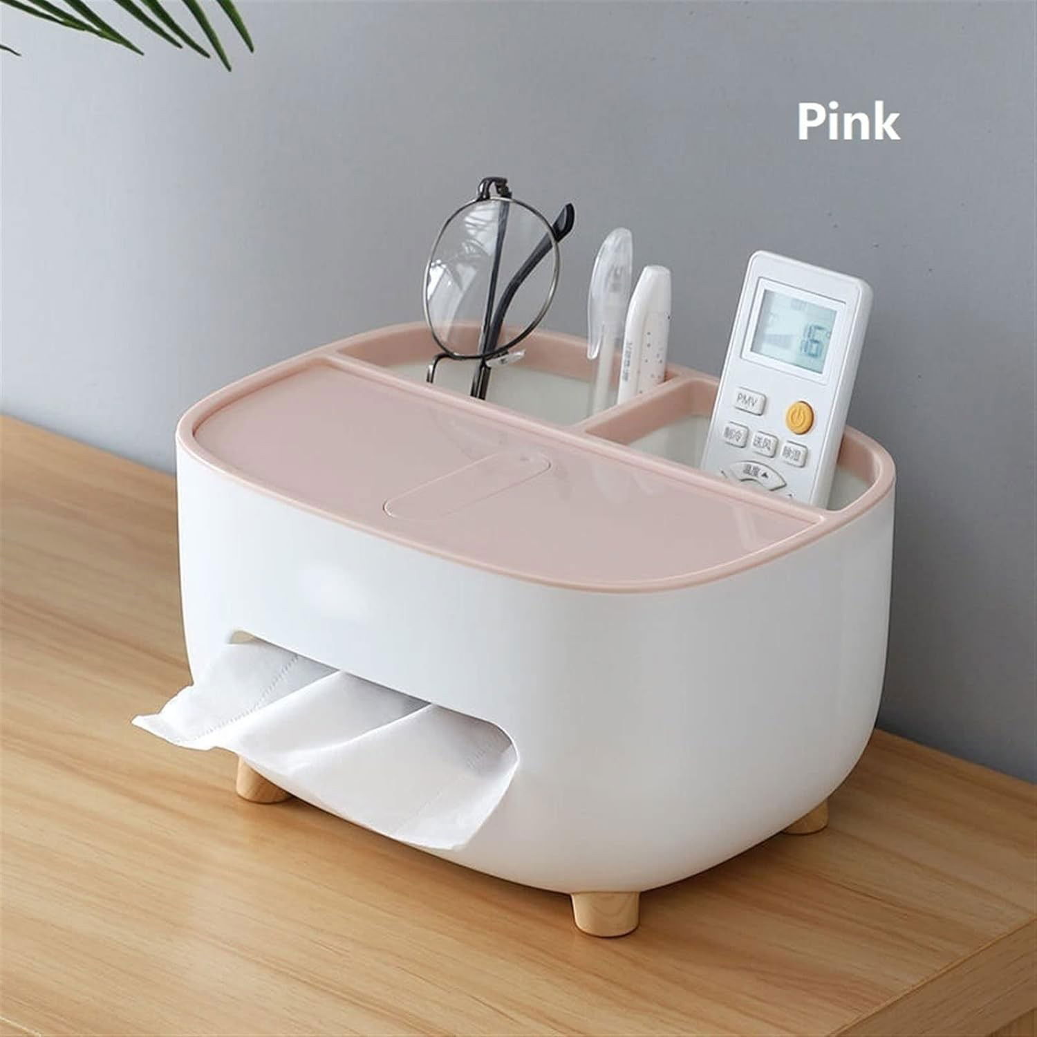 Suport pentru Servetele, Flippy, Cutie Multifunctionala, Design Minimalist, ABS, cu Suport pentru Obiectele Personale, pentru Birou, 21x12x12 cm, Roz [3]