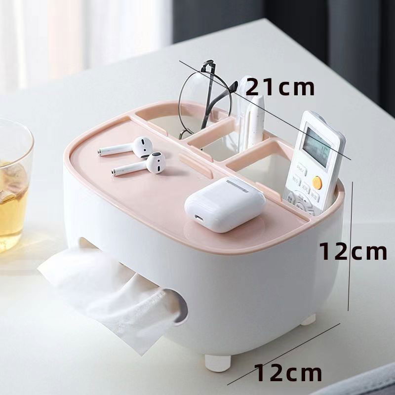 Suport pentru Servetele, Flippy, Cutie Multifunctionala, Design Minimalist, ABS, cu Suport pentru Obiectele Personale, pentru Birou, 21x12x12 cm, Roz [4]