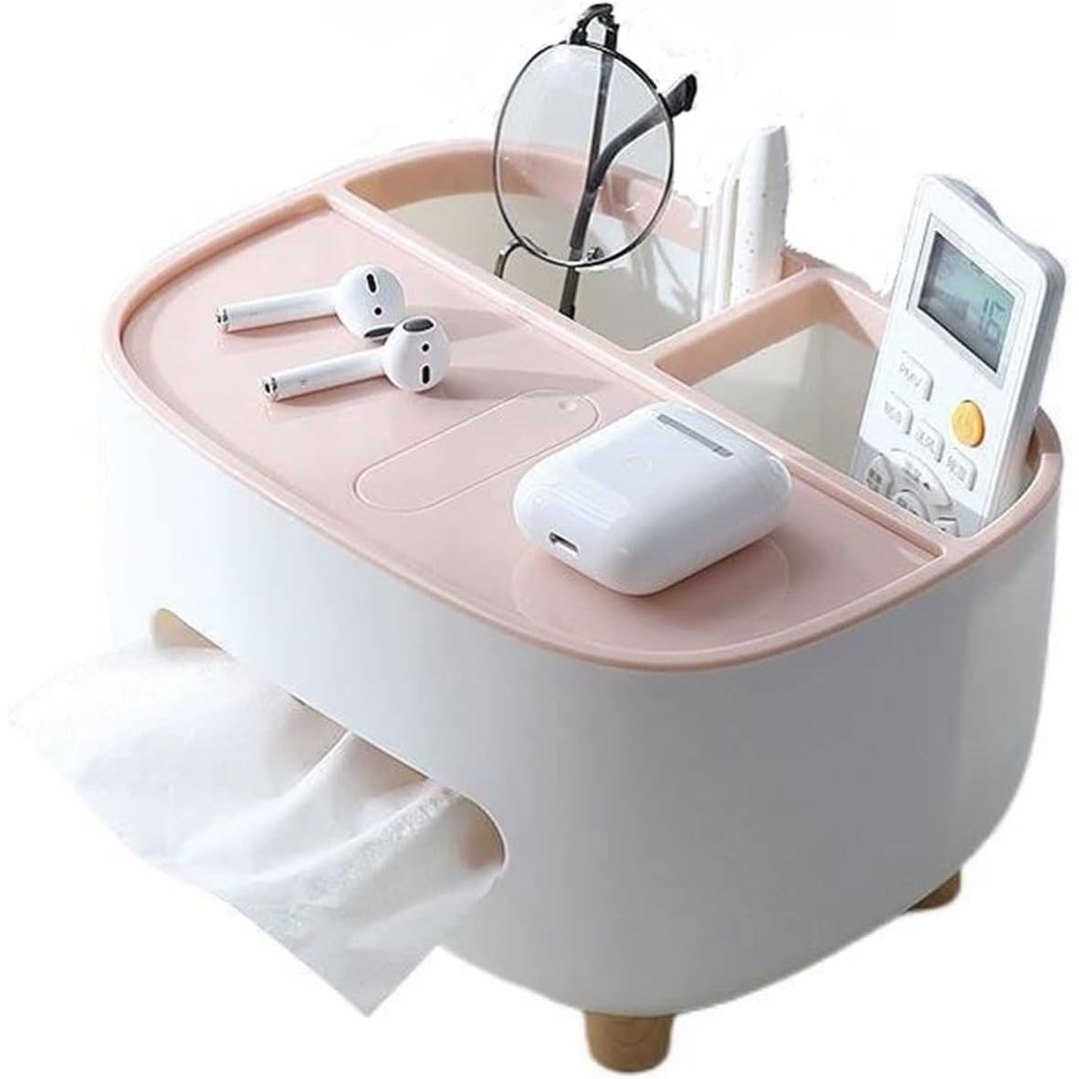 Pentru casa - Suport pentru Servetele, Flippy, Cutie Multifunctionala, Design Minimalist, ABS, cu Suport pentru Obiectele Personale, pentru Birou, 21x12x12 cm, Roz