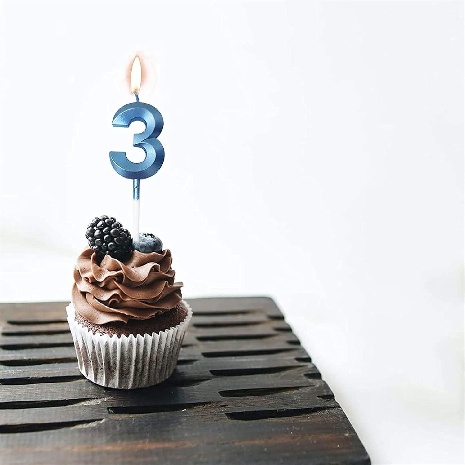 Lumanari si Toppere - Lumanare Cifra 3, Flippy, Model Diamond, 5 x 3.4 cm, Albastru