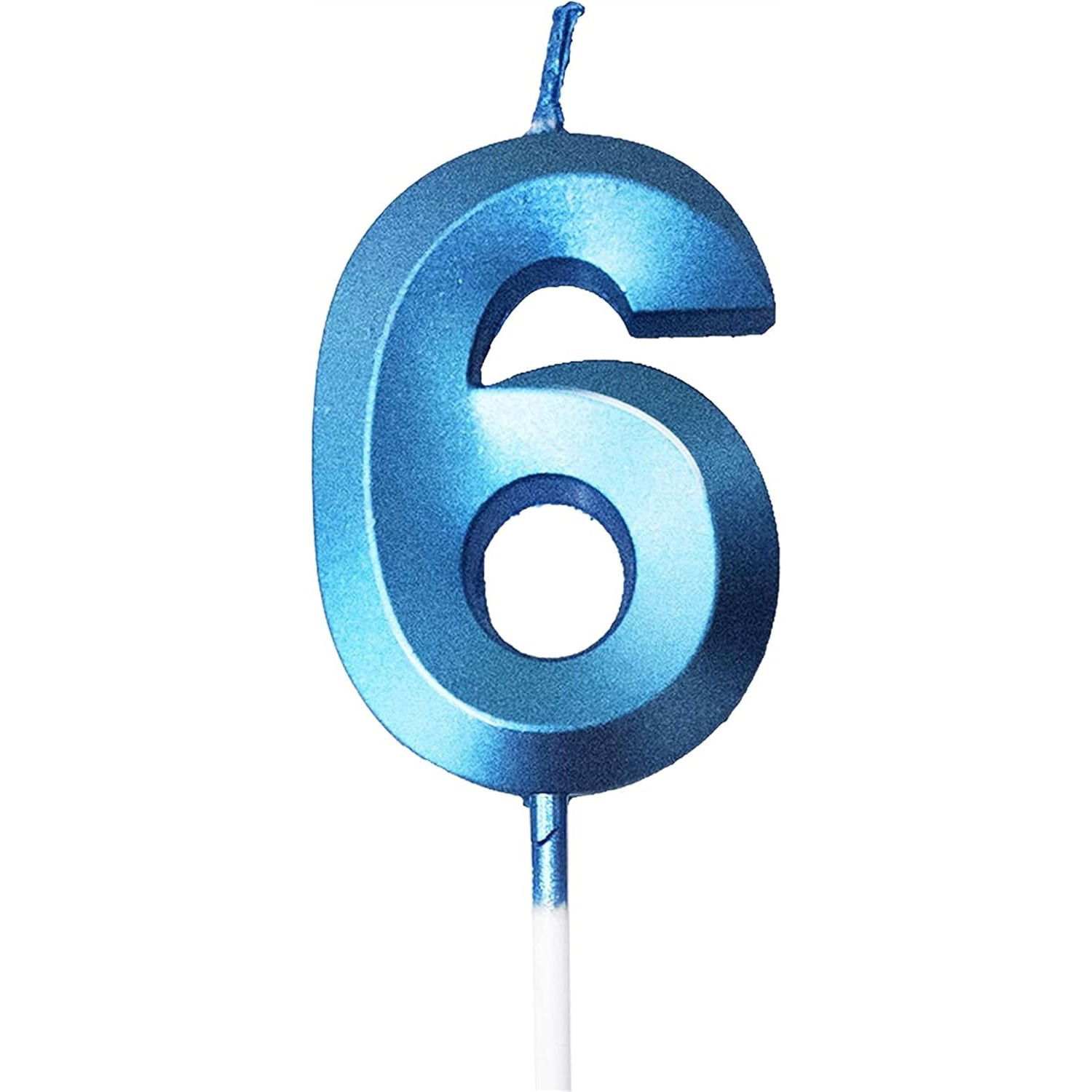 Lumanari si Toppere - Lumanare Cifra 6, Flippy, Model Diamond, 5 x 3.4 cm, Albastru