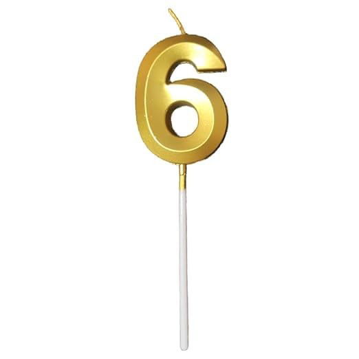 Lumanari si Toppere - Lumanare Cifra 6, Flippy, Model Diamond, 5 x 3.4 cm, Auriu