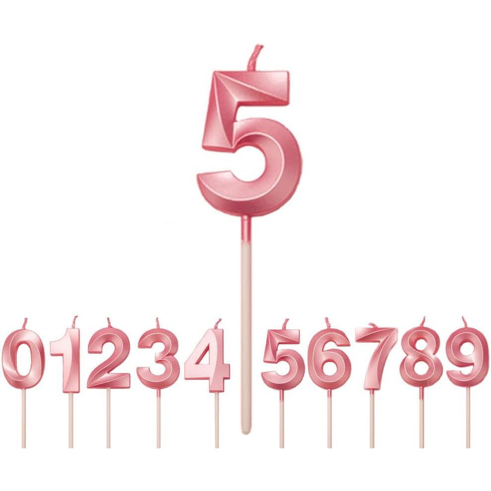 Lumanare Cifra 5, Flippy, Model Diamond, 5 x 3.4 cm, Roz [1]