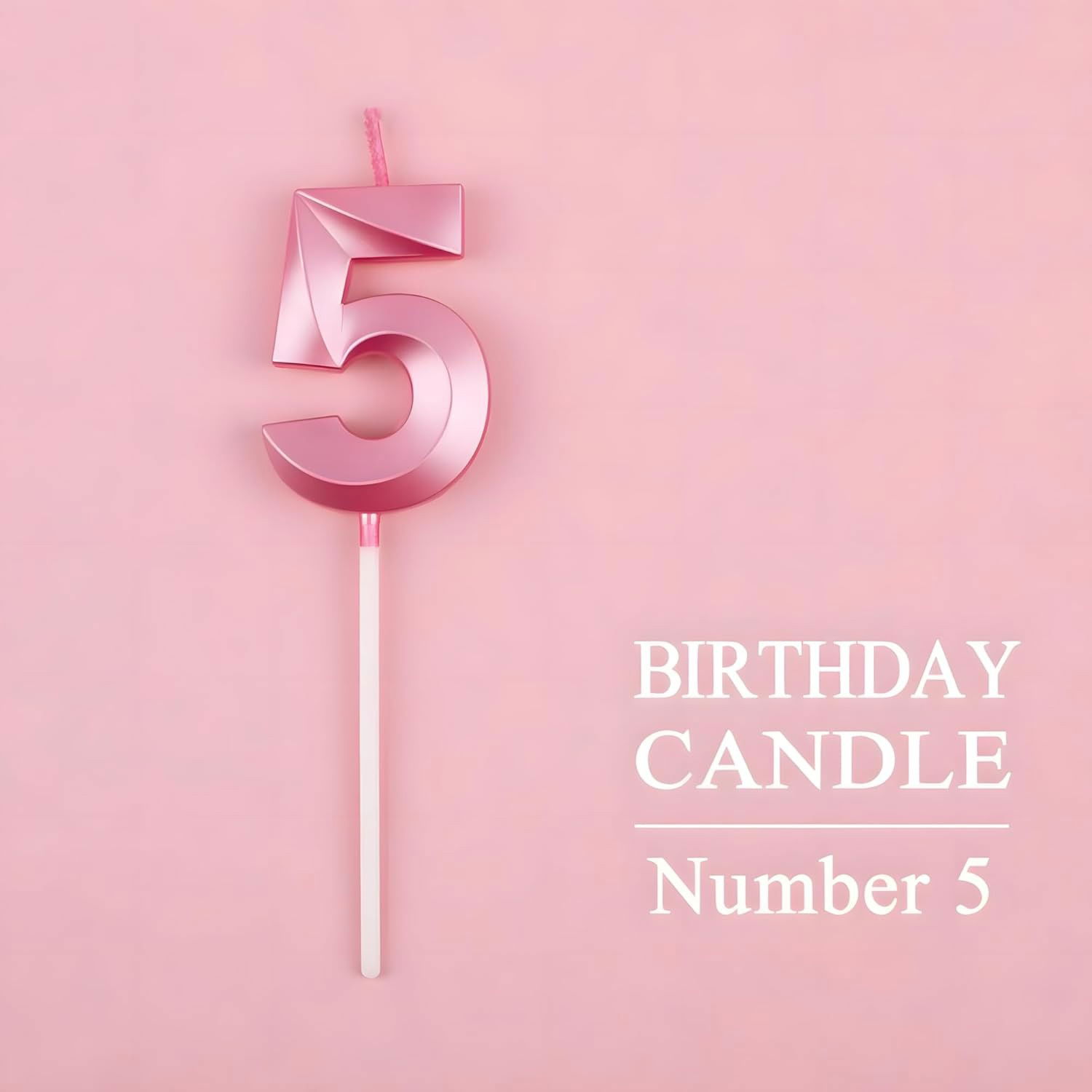 Lumanare Cifra 5, Flippy, Model Diamond, 5 x 3.4 cm, Roz [5]