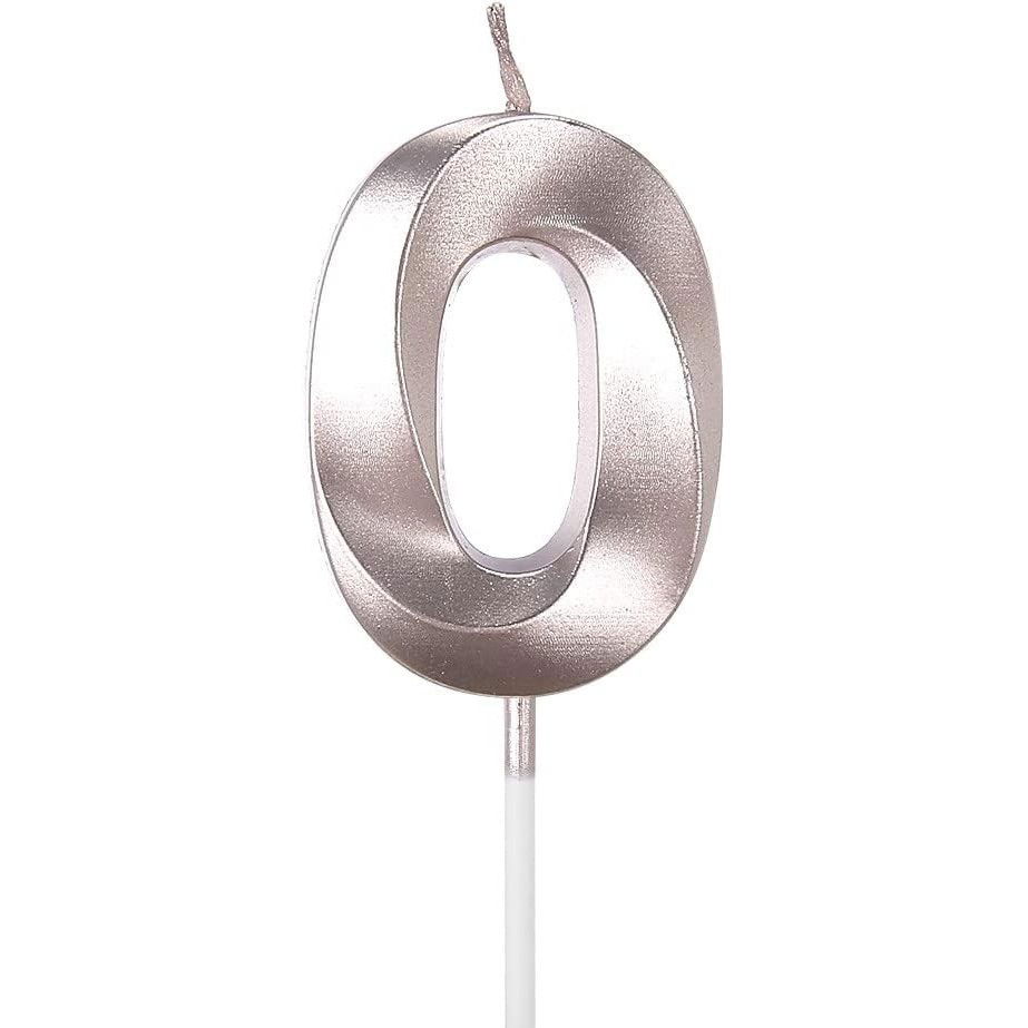 Lumanari si Toppere - Lumanare Cifra 0, Flippy, Model Diamond, 5 x 3.4 cm, Argintiu