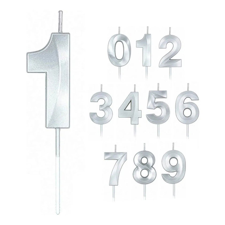 Lumanari si Toppere - Lumanare Cifra 1, Flippy, Model Diamond, 5 x 3.4 cm, Argintiu