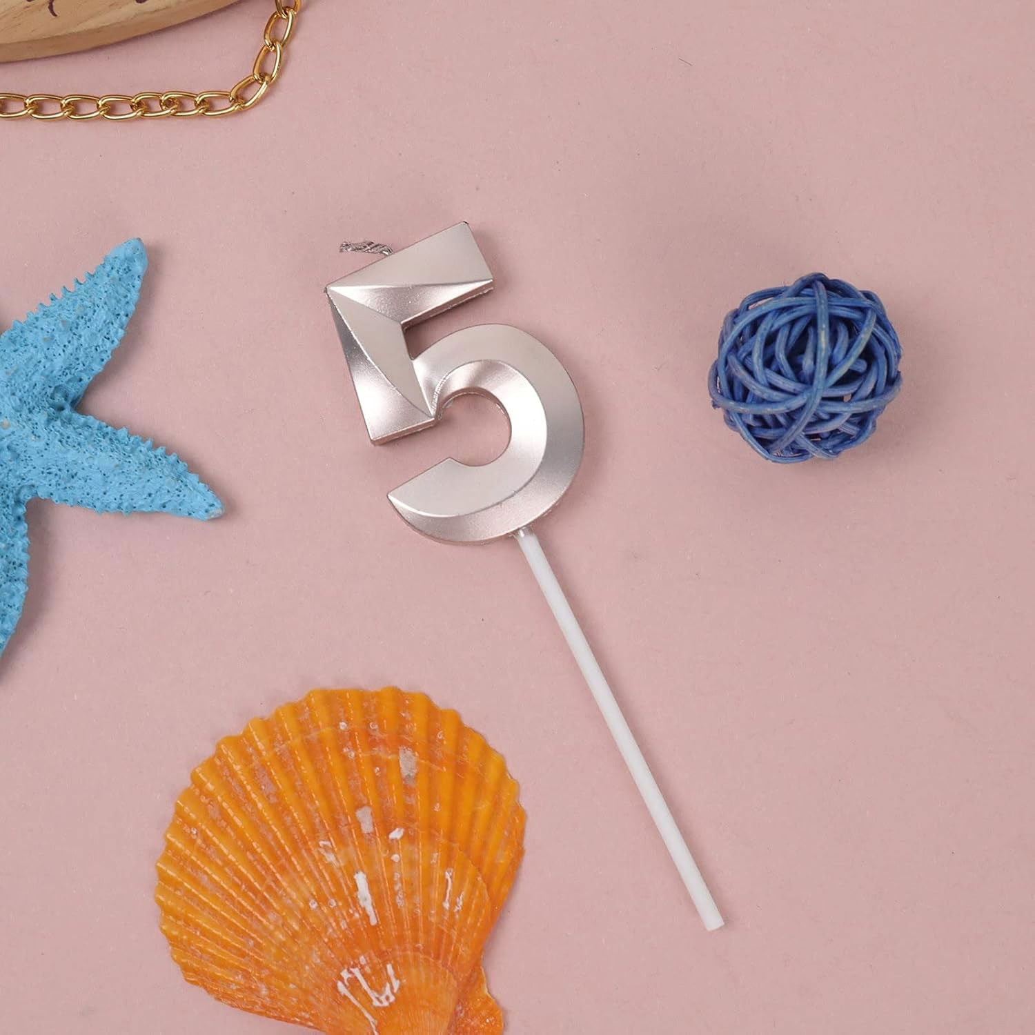 Lumanari si Toppere - Lumanare Cifra 5, Flippy, Model Diamond, 5 x 3.4 cm, Argintiu