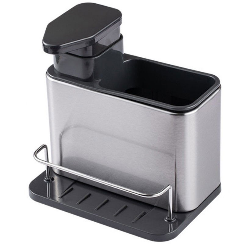 Pentru casa - Dispenser Multifunctional, Flippy, Dozator pentru Detergent, pentru Sapun Lichid, Dezinfectant, cu Suport pentru Ustensile, 18.5 x 18 x 12.8 cm Negru
