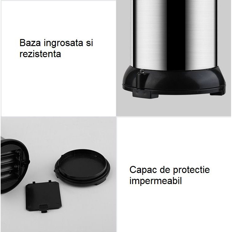 Dispenser pentru Sapun Lichid/Dezinfectant, Flippy, cu Senzor Infrarosu de Miscare, din Otel Inoxidabil, 250 ml, 19 x 11 cm, Gri [4]