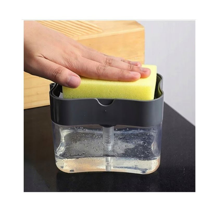 Dozator Flippy, Dispenser 2 in 1 pentru Detergent Lichid de Vase sau pentru Obiecte Sanitare cu Suport pentru Burete de Bucatarie ,14 x 10.5 x 10 cm, capacitate 380 ml, negru [3]