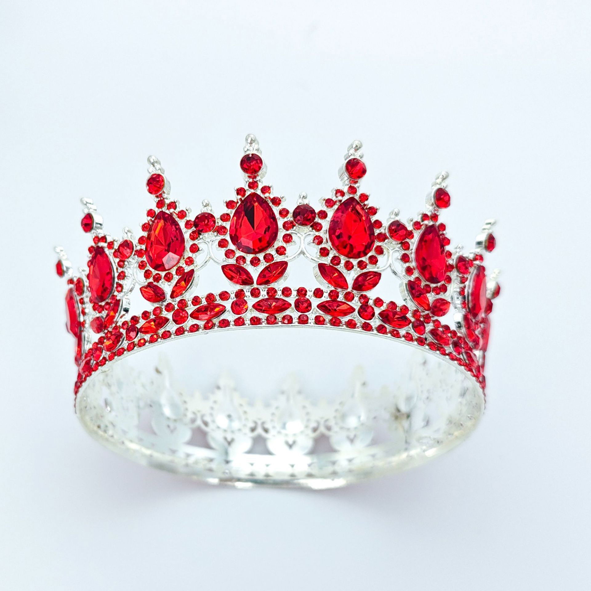 Diadema, Flippy, din Aliaj, cu Cristale, Accesoriu Par, Aniversare, Nunta, Petrecere, 15.5 x 5.3 cm, Rosu [3]
