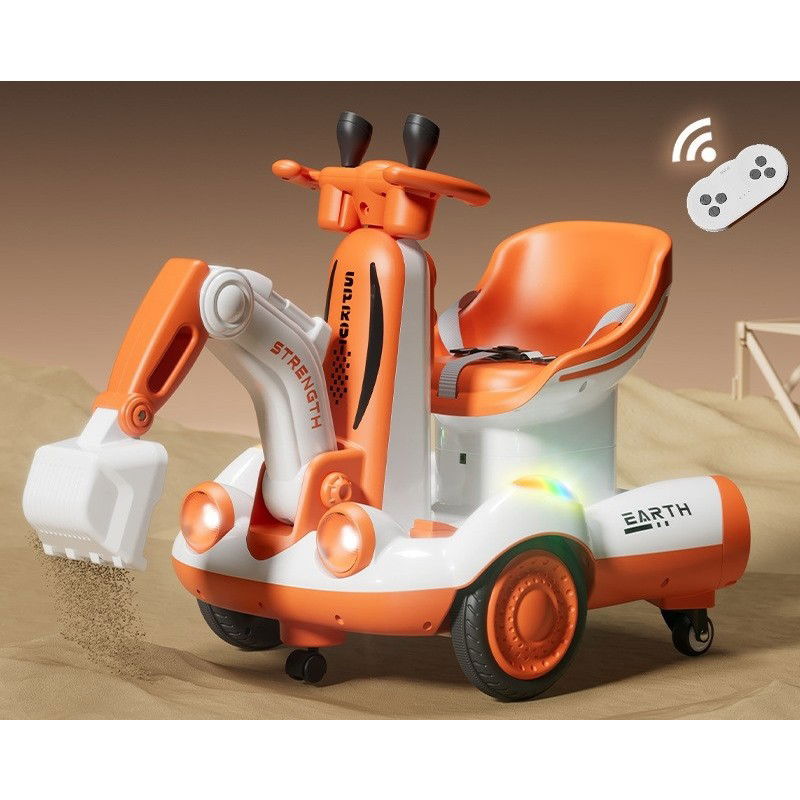 Masinute, Triciclete si Masinute Electrice - Excavator Electric, Flippy, pe 4 Roti Antiderapante, cu Telecomanda, Brat Controlat Electric, cu Telecomanda, +2 Ani, Portocaliu