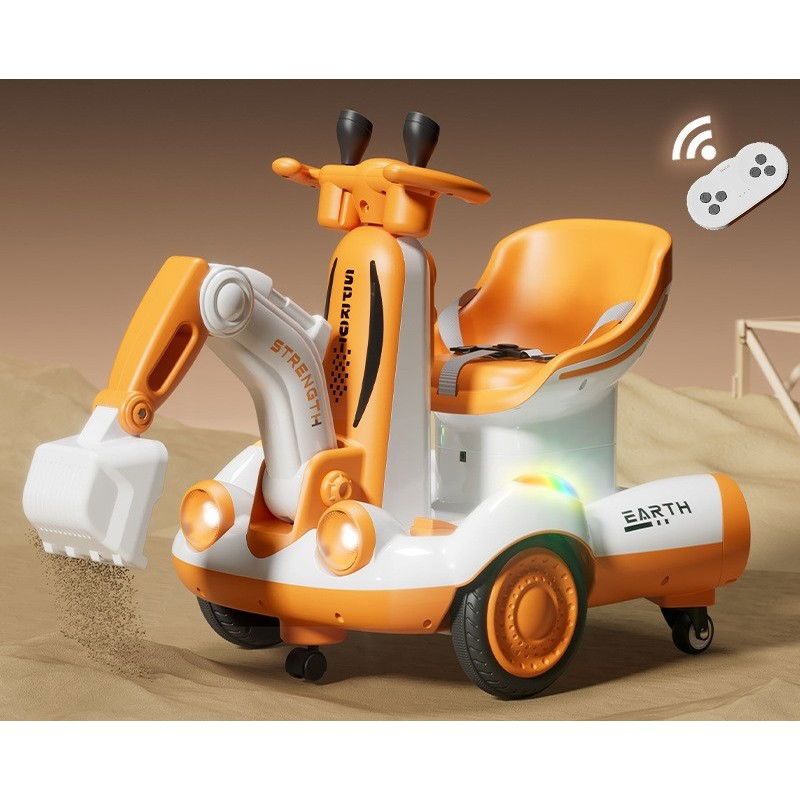 Masinute, Triciclete si Masinute Electrice - Excavator Electric, Flippy, pe 4 Roti Antiderapante, cu Telecomanda, Brat Controlat Electric, cu Telecomanda, +2 Ani, Galben