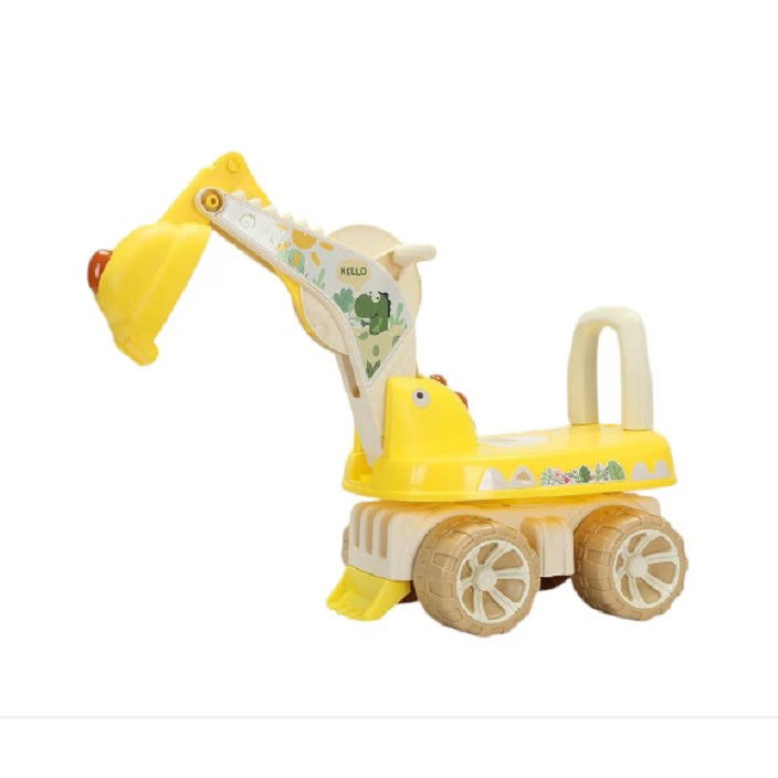 Jucarii - Excavator pentru Copii, Flippy, 1-3 Ani, Greutate Portanta 30 kg, Muzica si Lumini, Rotatie 360 Grade, 45 x 31 x 35 cm, 4 Roti, Galben