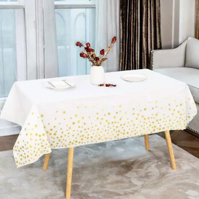 Fata de Masa, Flippy, din Folie, Imprimeu Stele Aurii, Impermeabila, 137 x 274 cm, Alb [4]