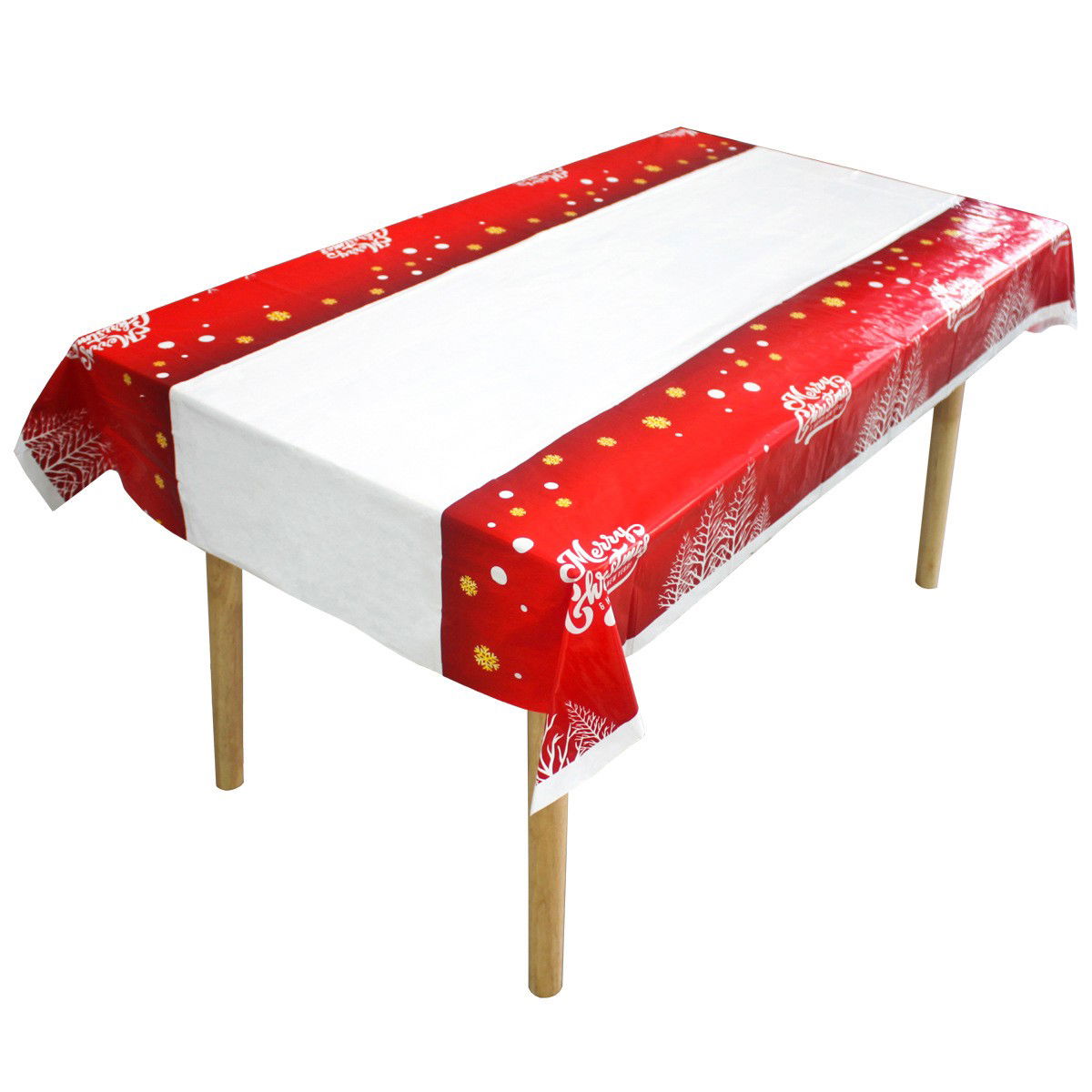 Accesorii Bucătărie - Fata de masa dreptunghiulara Flippy, PVC, 2.5 mm grosime, imprimeu Merry Christmas, potrivit pentru Craciun, utilizare multipla, 180 x 108 cm, alb