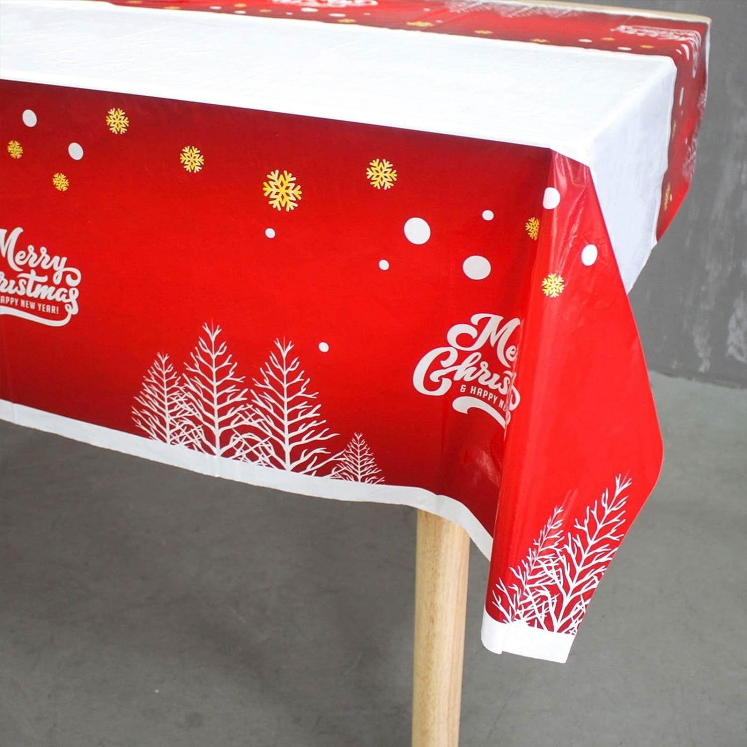 Fata de masa dreptunghiulara Flippy, PVC, 2.5 mm grosime, imprimeu Merry Christmas, potrivit pentru Craciun, utilizare multipla, 180 x 108 cm, alb [5]