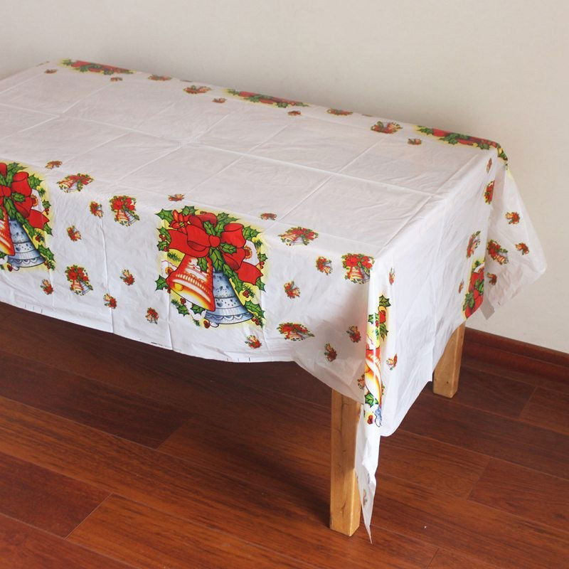 Perne Voiaj, Paturi si Textile - Fata de masa dreptunghiulara Flippy, PVC, 2.5 mm grosime, imprimeu clopotei, potrivit pentru Craciun, utilizare multipla, 180 x 108 cm, alb