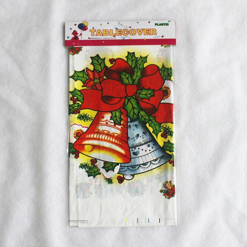 Fata de masa dreptunghiulara Flippy, PVC, 2.5 mm grosime, imprimeu clopotei, potrivit pentru Craciun, utilizare multipla, 180 x 108 cm, alb [5]