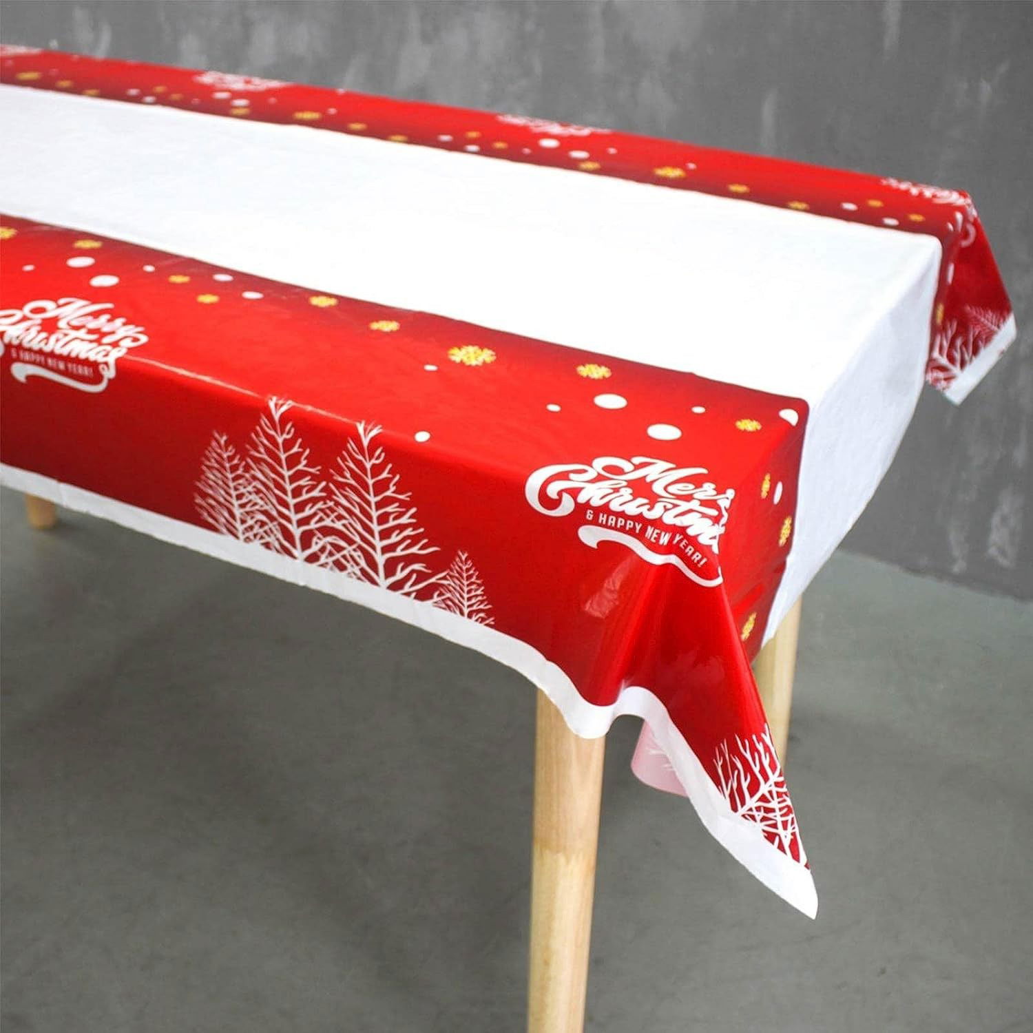 Fata de masa dreptunghiulara Flippy, PVC, 2.5 mm grosime, imprimeu Merry Christmas, potrivit pentru Craciun, utilizare multipla, 180 x 108 cm, alb [3]