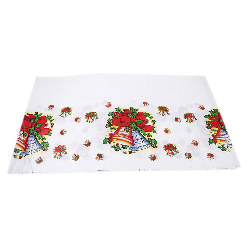 Perne Voiaj, Paturi si Textile - Fata de masa dreptunghiulara Flippy, PVC, 2.5 mm grosime, imprimeu clopotei, potrivit pentru Craciun, utilizare multipla, 180 x 108 cm, alb