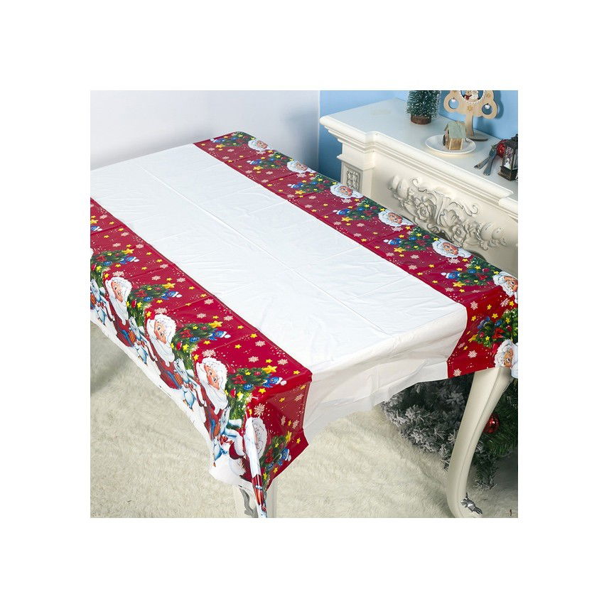 Fata de masa dreptunghiulara Flippy, PVC, 2.5 mm grosime, imprimeu Mos Craciun cu iepuras, potrivit pentru Craciun, utilizare multipla, 180 x 108 cm, alb [7]