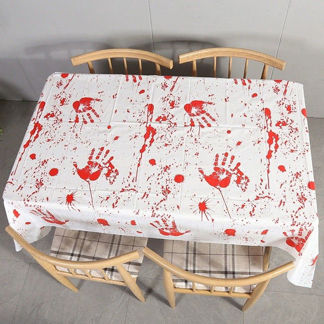 Fata de Masa, Flippy, din Folie, Imprimeu Halloween - Help Me, 137 x 274 cm, Alb/Rosu [4]