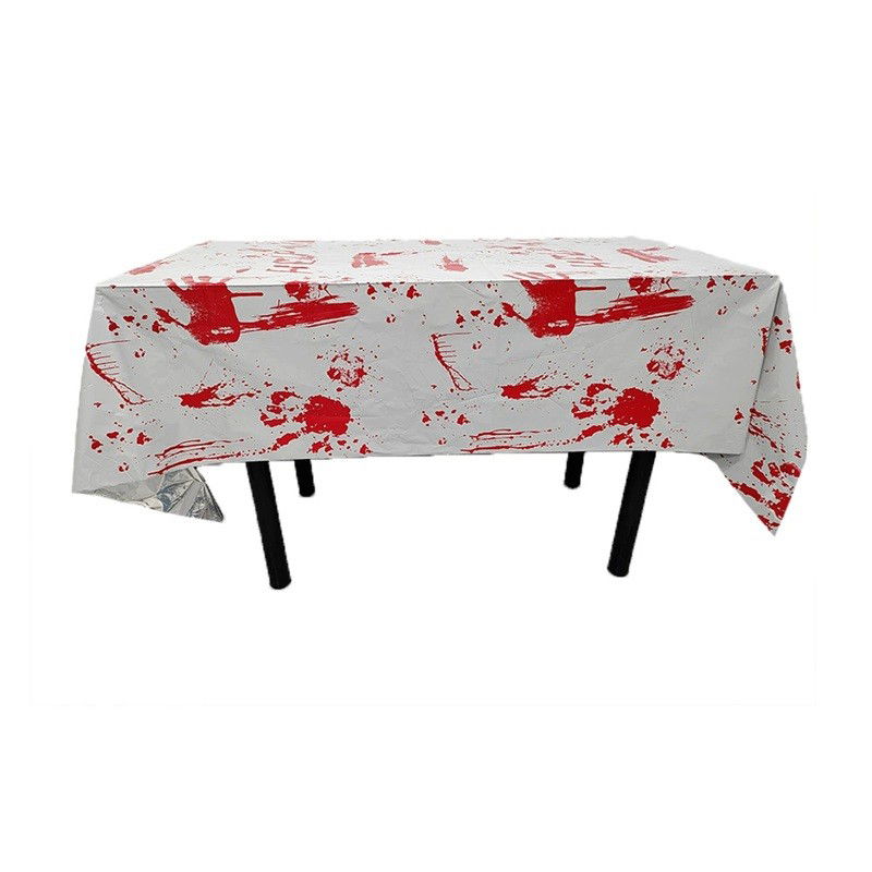 10 - 25 LEI - Fata de Masa, Flippy, din Folie, Imprimeu Halloween - Help Me, 137 x 274 cm, Alb/Rosu