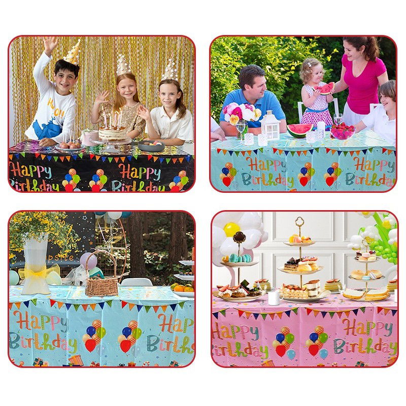 Fata de Masa, Flippy, din Folie, Imprimeu Happy Birthday cu Baloane, 137 x 274 cm, Negru [3]