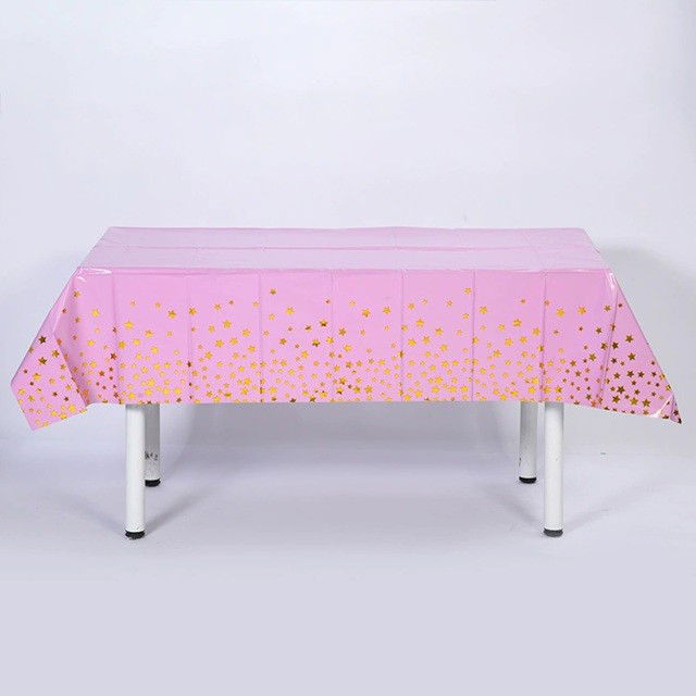 Fata de Masa, Flippy, din Folie, Imprimeu Stele Aurii, Impermeabila, 137 x 274 cm, Roz [3]