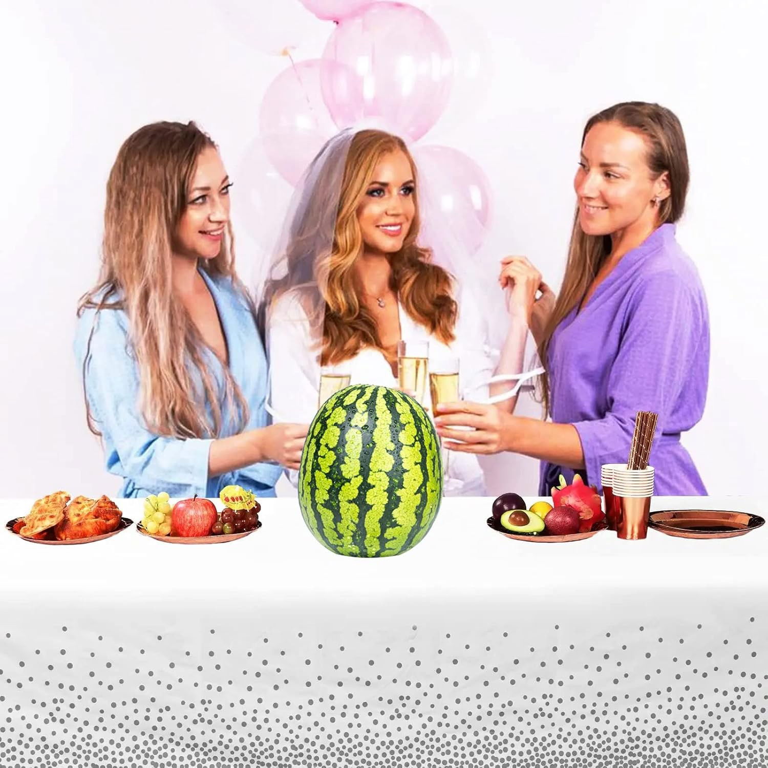 Fata de Masa, Flippy, din PEVA, Imprimeu Buline, 137 x 274 cm, Impermeabila, Fara Pete, Curatare Rapida, Gri [4]