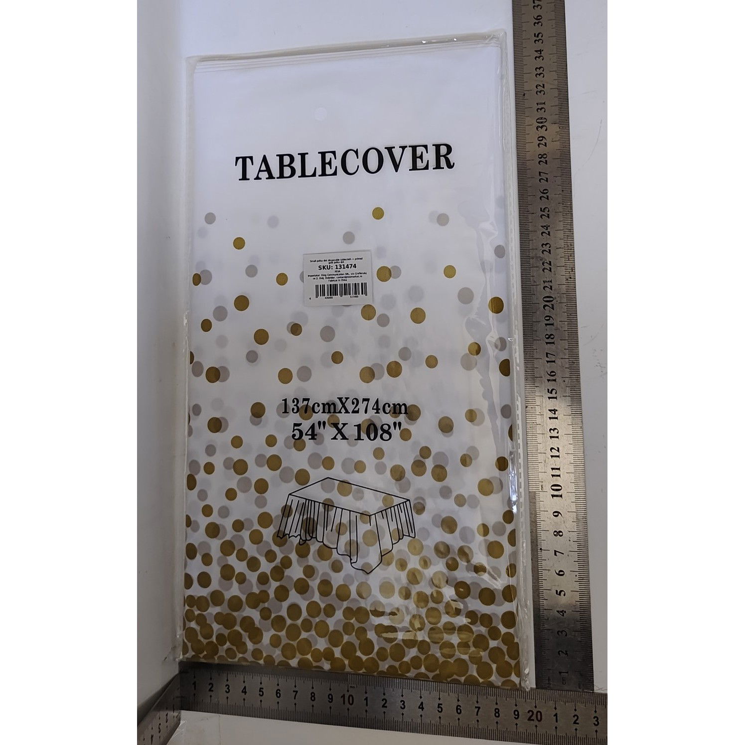 Fata de Masa, Flippy, din PEVA, Imprimeu Buline, 137 x 274 cm, Impermeabila, Fara Pete, Curatare Rapida, Auriu [5]