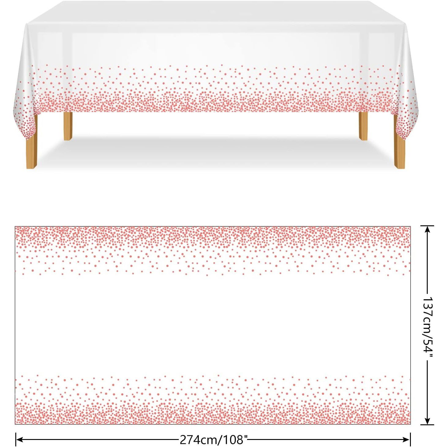 Fata de Masa, Flippy, din PEVA, Imprimeu Buline, 137 x 274 cm, Impermeabila, Fara Pete, Curatare Rapida, Roz Gold [5]