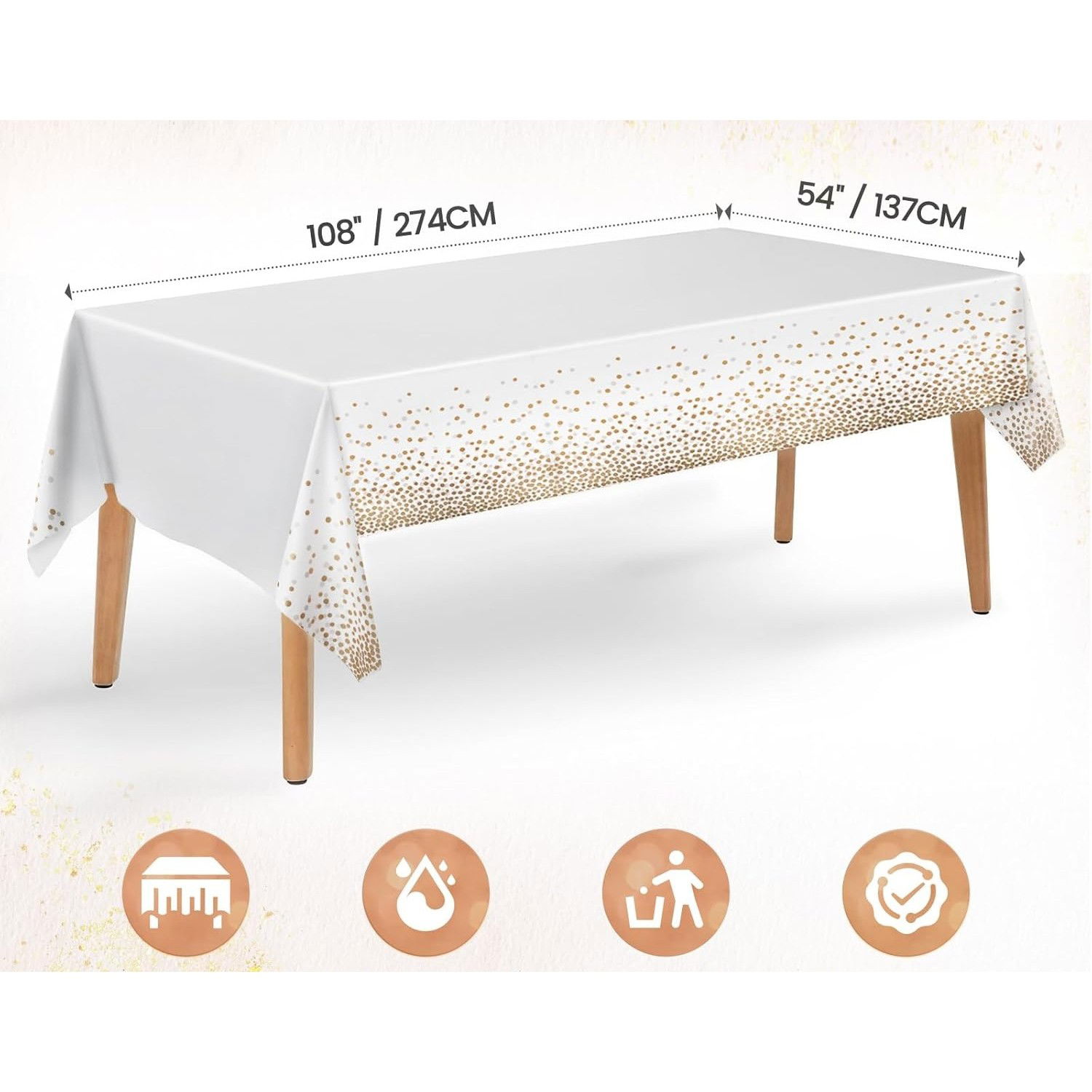 10 - 25 LEI - Fata de Masa, Flippy, din PEVA, Imprimeu Buline, 137 x 274 cm, Impermeabila, Fara Pete, Curatare Rapida, Maro