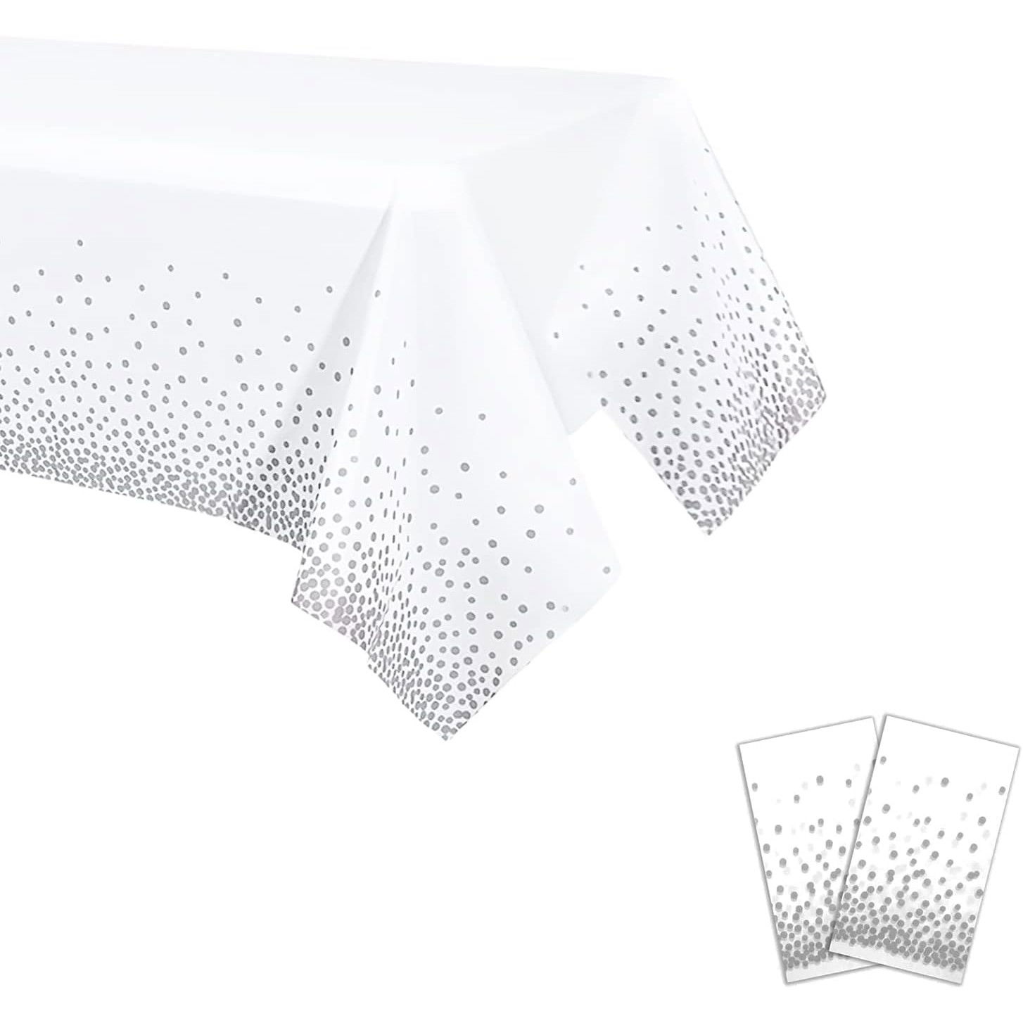 Fata de Masa, Flippy, din PEVA, Imprimeu Buline, 137 x 274 cm, Impermeabila, Fara Pete, Curatare Rapida, Argintiu [5]