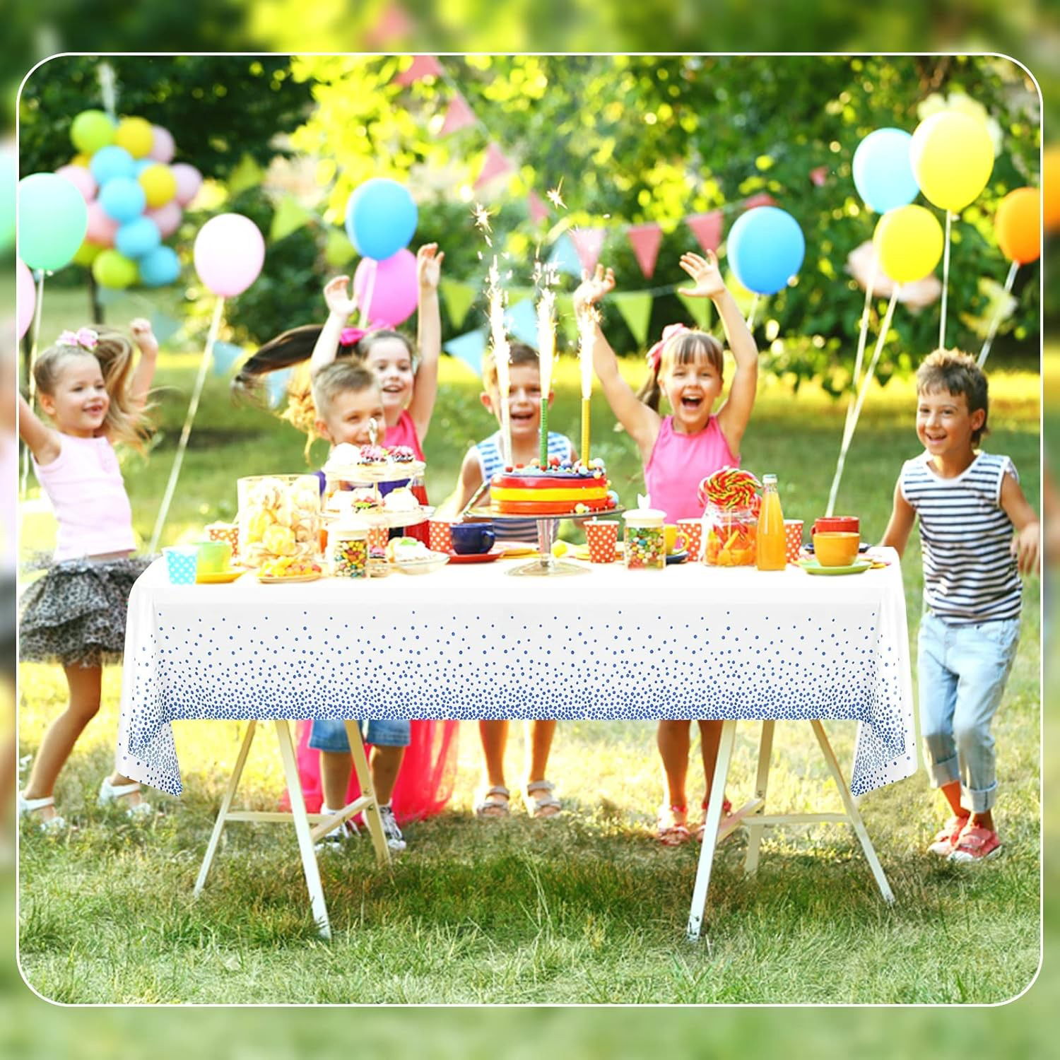 10 - 25 LEI - Fata de Masa, Flippy, din PEVA, Imprimeu Buline, 137 x 274 cm, Impermeabila, Fara Pete, Curatare Rapida, Albastru