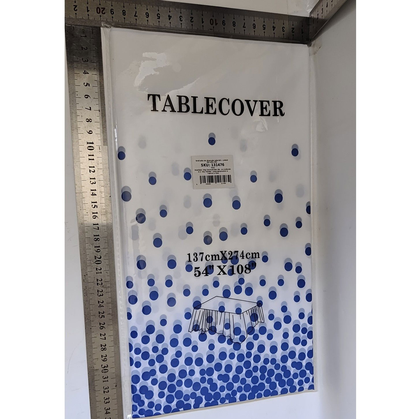 Fata de Masa, Flippy, din PEVA, Imprimeu Buline, 137 x 274 cm, Impermeabila, Fara Pete, Curatare Rapida, Albastru [5]