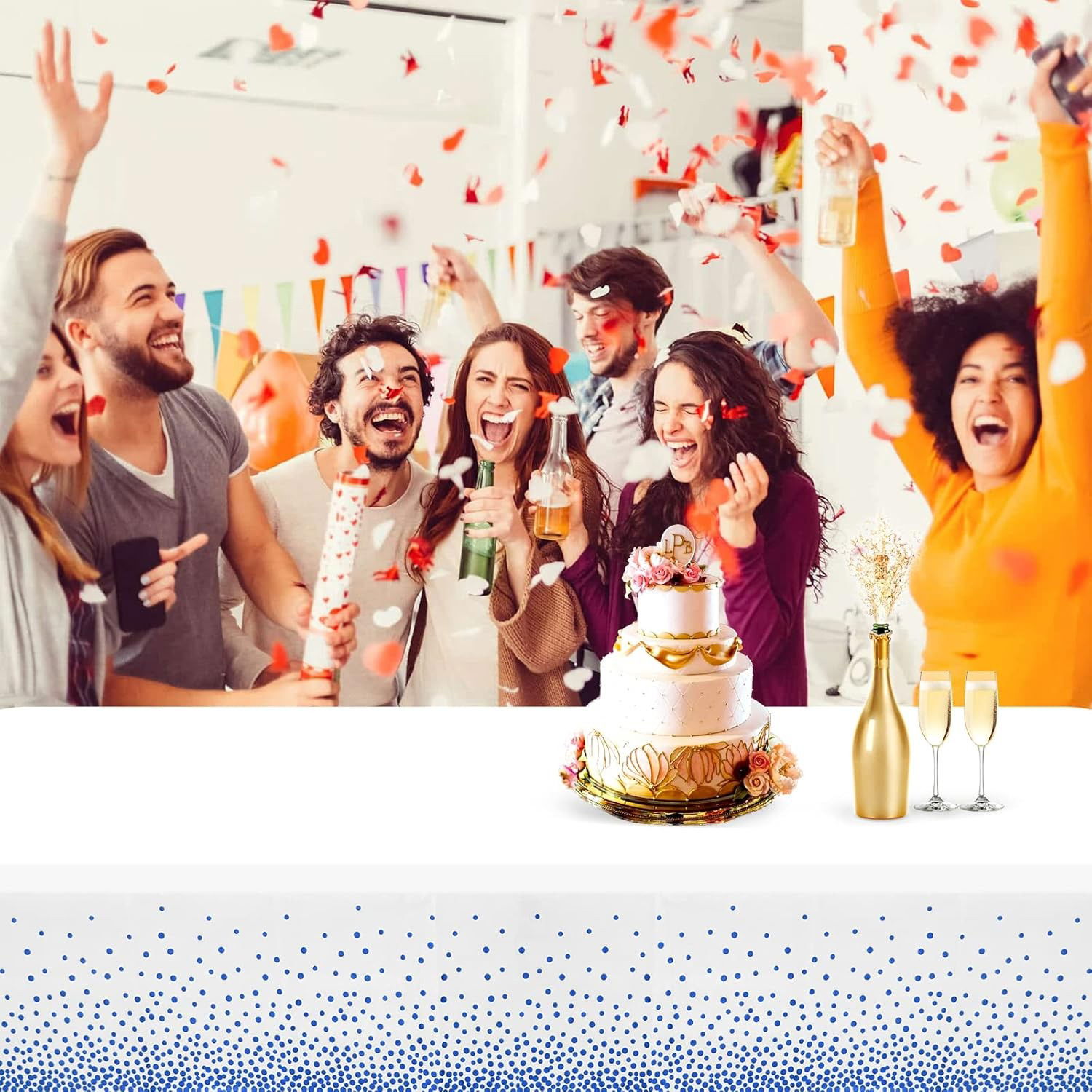 Fata de Masa, Flippy, din PEVA, Imprimeu Buline, 137 x 274 cm, Impermeabila, Fara Pete, Curatare Rapida, Albastru [3]