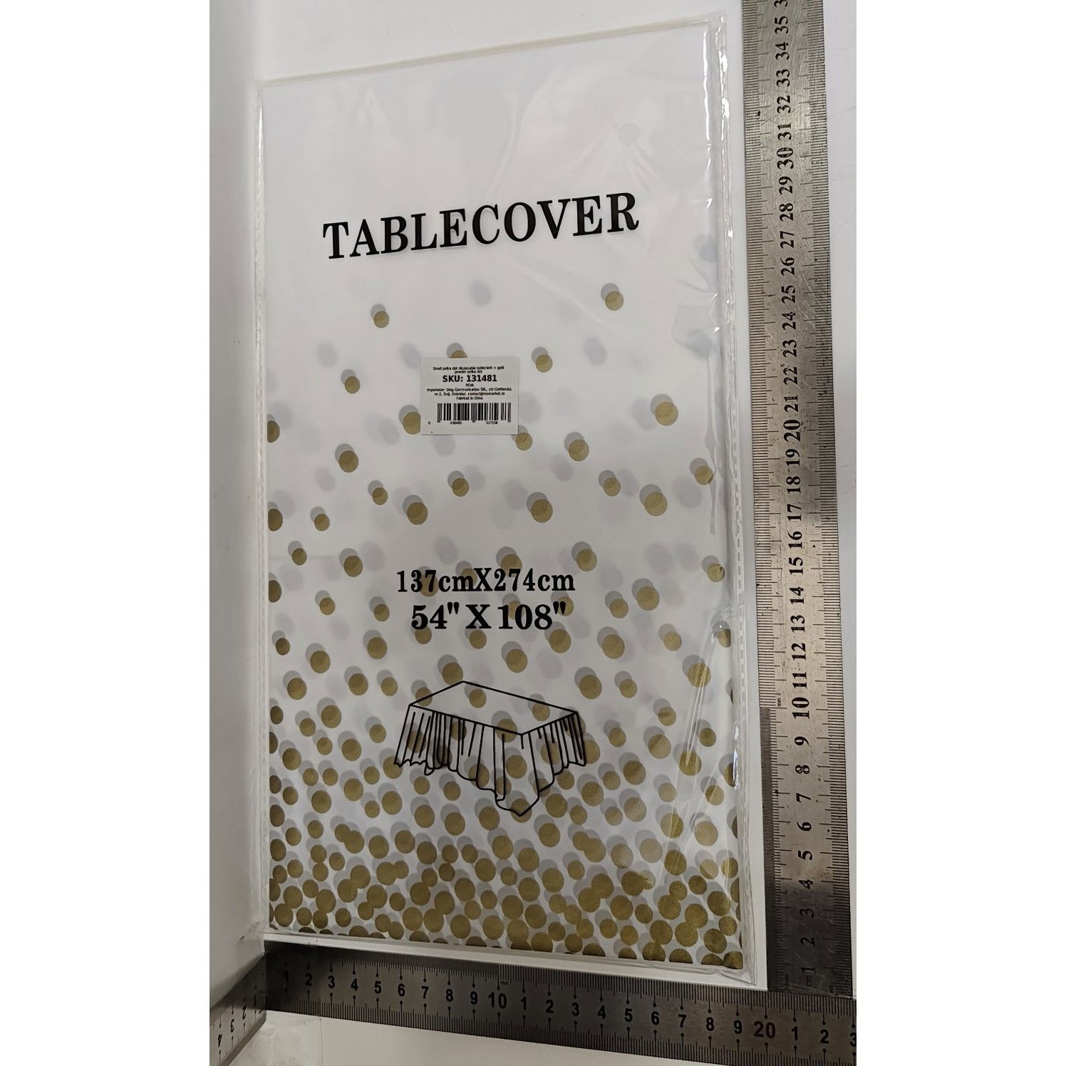 Fata de Masa, Flippy, din PEVA, Imprimeu Buline, 137 x 274 cm, Impermeabila, Fara Pete, Curatare Rapida, Bej [5]