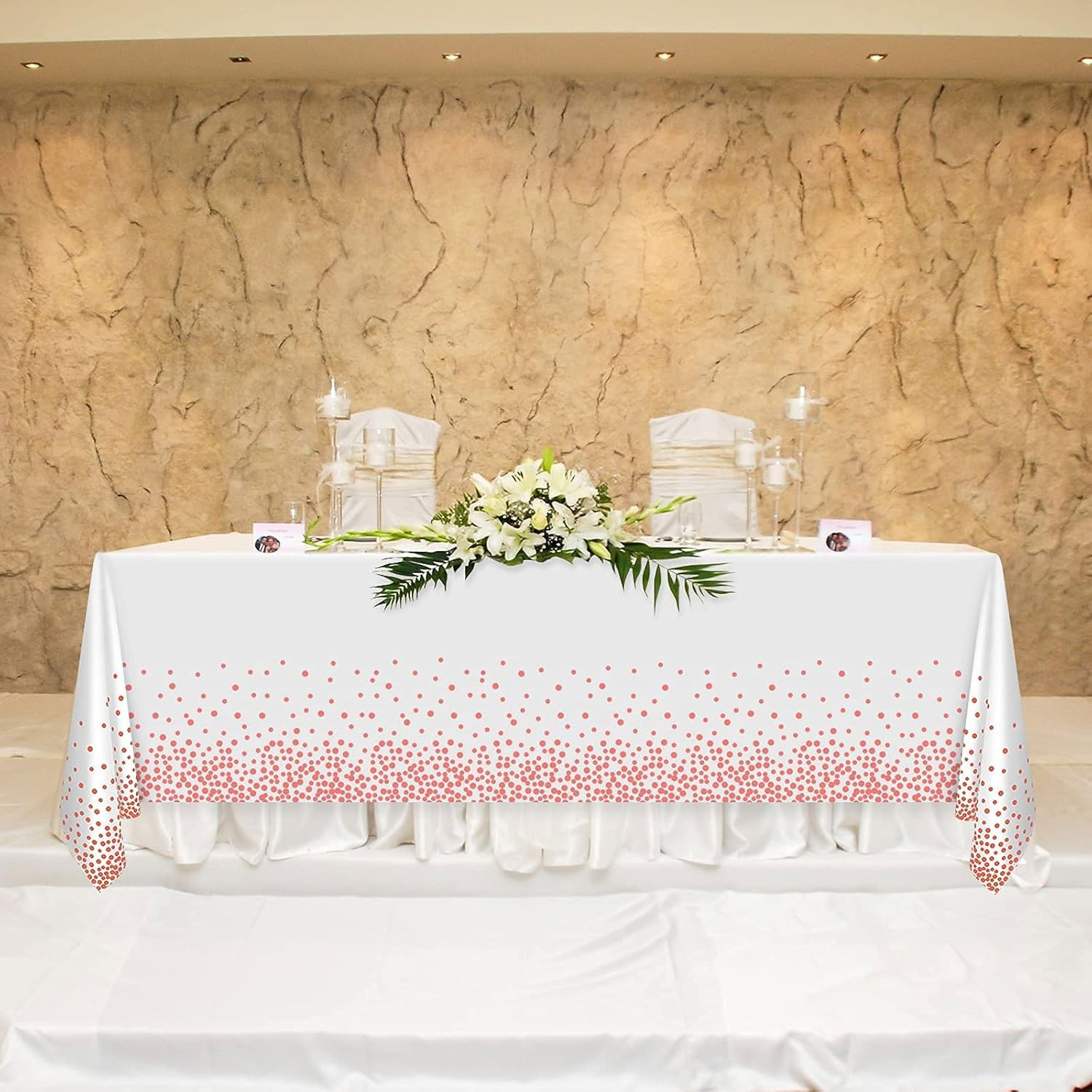 Fata de Masa, Flippy, din PEVA, Imprimeu Buline, 137 x 274 cm, Impermeabila, Fara Pete, Curatare Rapida, Roz Gold [3]